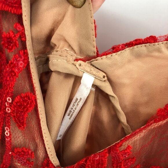 Free People Night Shimmers Lace Sequined D Red - Picture 5 of 11